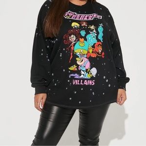 Powerpuff Girls Bleached Long Sleeve Tshirt- Black XL